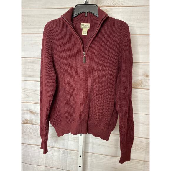 L.L. Bean Men's Size Small Cranberry Red Cashmere Pullover Sweater 1/4 Zip - Picture 2 of 4